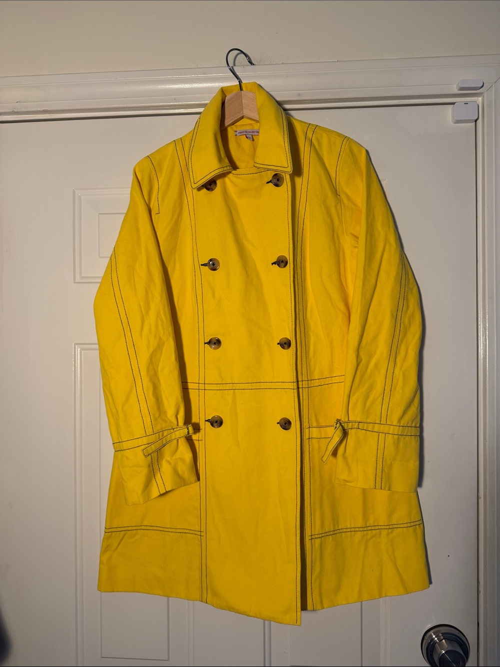 Frances Valentine Bright Yellow Double-Breasted 100% Cotton Trench Coat. Sz S